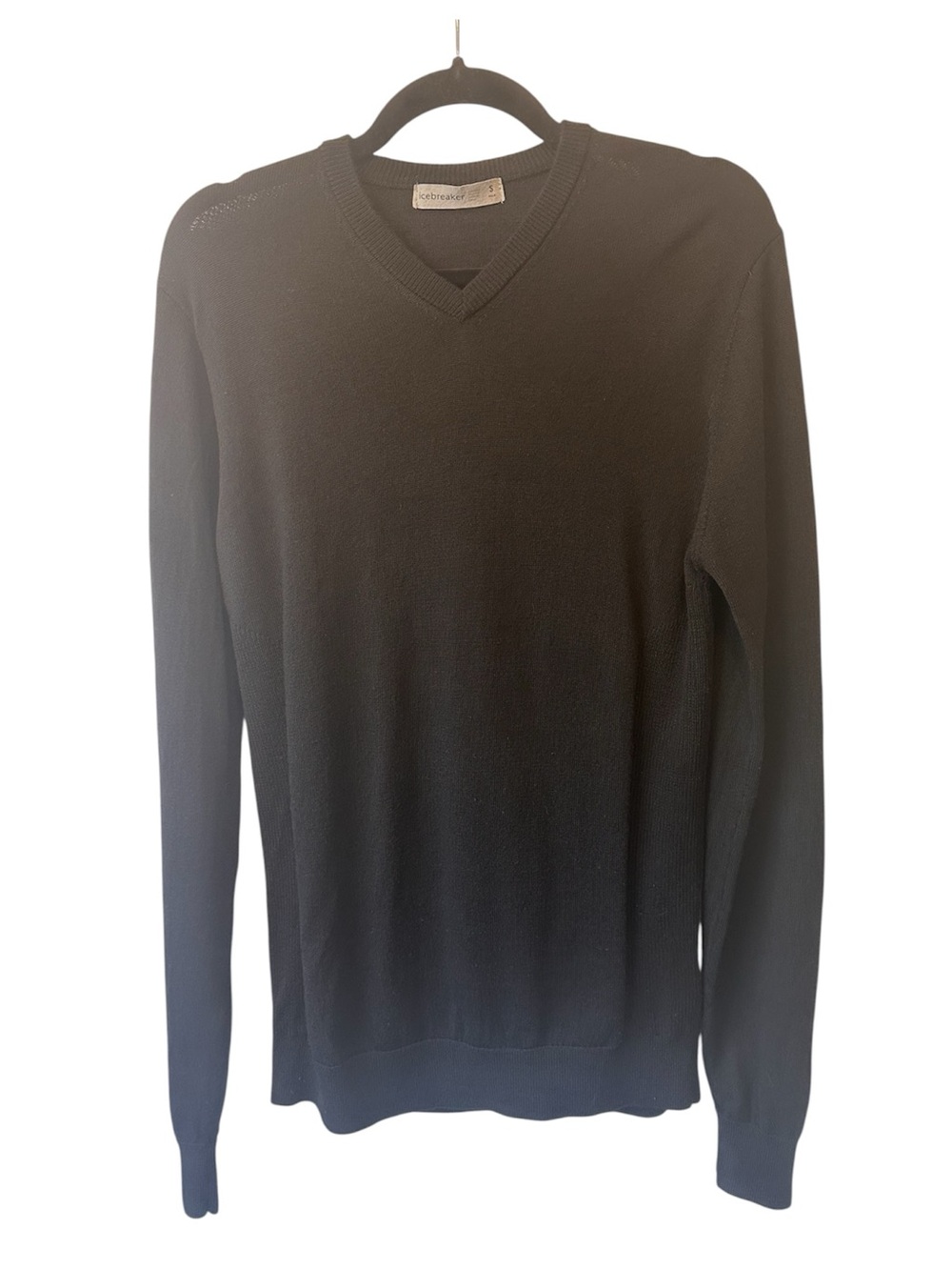 Icebreaker Pure Merino Wool Black V-Neck Long Sleeve Sweater Men's S
